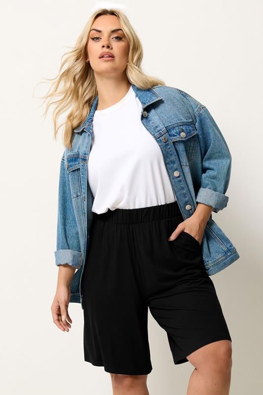  YOURS Curve Black Pull on Jersey Shorts