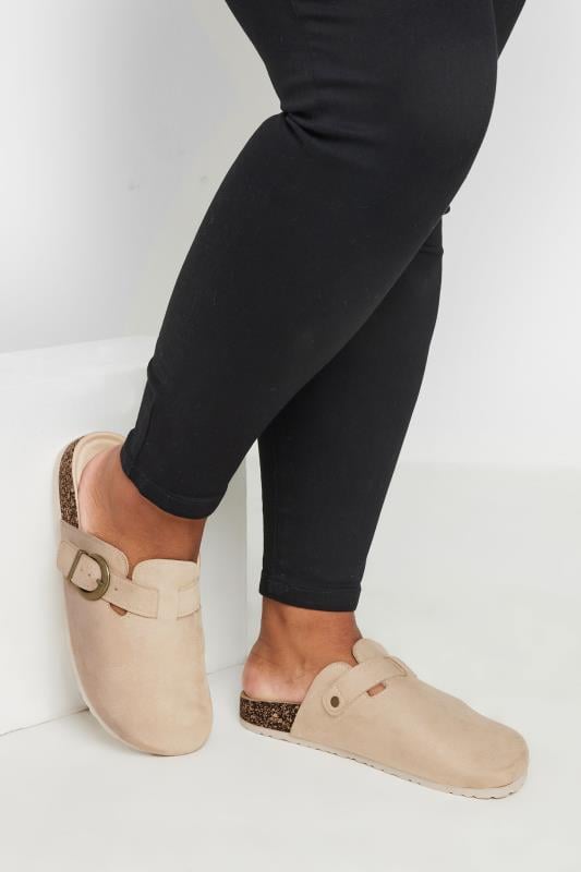 Beige Brown Faux Suede Clogs In Extra Wide EEE Fit | Yours Clothing 1