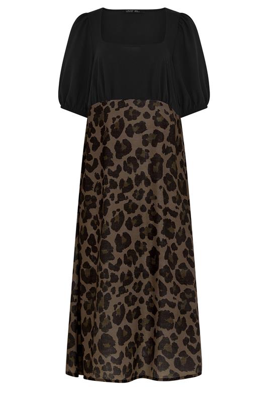 LIMITED COLLECTION Plus Size Brown Leopard Print Mixed Dress | Yours Clothing 5