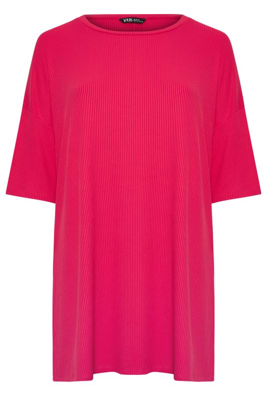 YOURS Plus Size Pink Side Split Ribbed T-Shirt | Yours Clothing 5