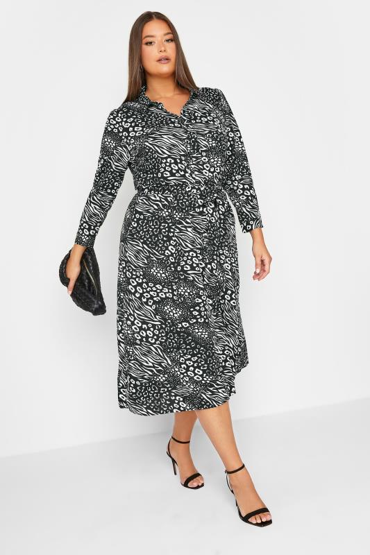 YOURS LONDON Plus Size Black Animal Print Shirt Dress | Yours Clothing 1