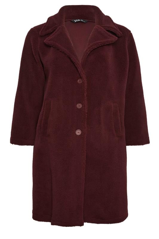 YOURS Curve Plus Size Dark Red Faux Fur Coat | Yours Clothing  8