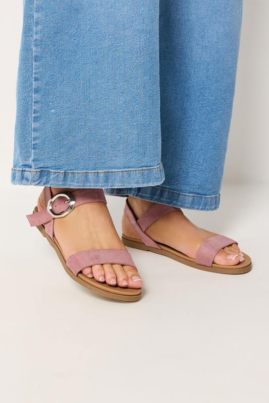  Yours Pink Buckle Detail Sandals In Wide E Fit
