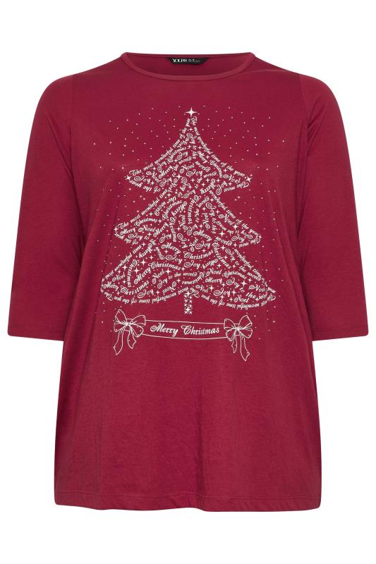 YOURS Plus Size Burgundy Red Christmas Tree Slogan Top | Yours Clothing  6