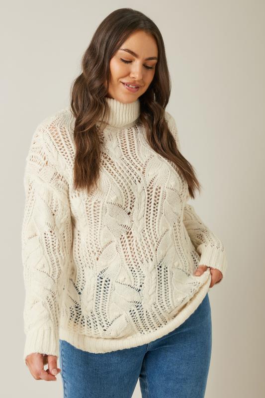 EVANS Plus Size White Roll Neck Knitted Jumper | Evans 1