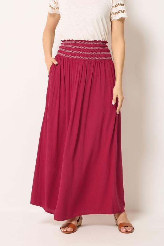 LTS Tall Women's Berry Red Embroidered Waist Maxi Skirt | Long Tall Sally 1