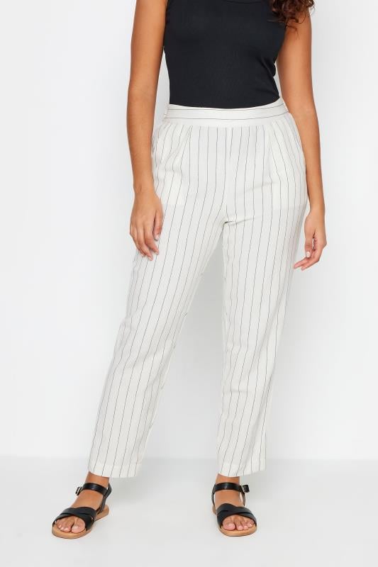 M&Co Ivory White Stripe Print Linen Trousers | M&Co 1