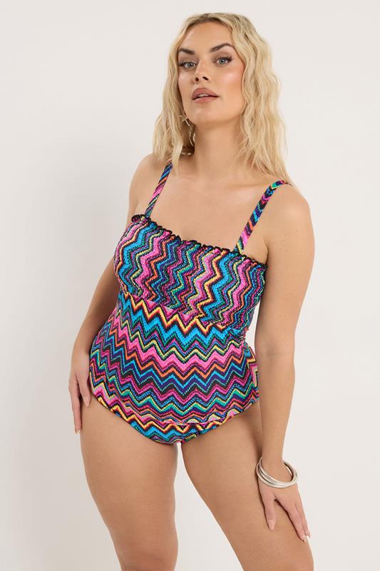  YOURS Curve Black Chevron Shirred Bandeau Swimsuit