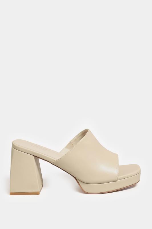 Cream Platform Block Mule Sandal Heels In Wide E Fit | Yours Clothing  3