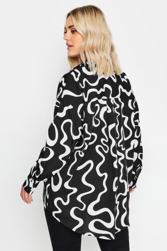 YOURS Plus Size Black & White Abstract Squiggle Print Oversized Shirt | Yours Clothing  4