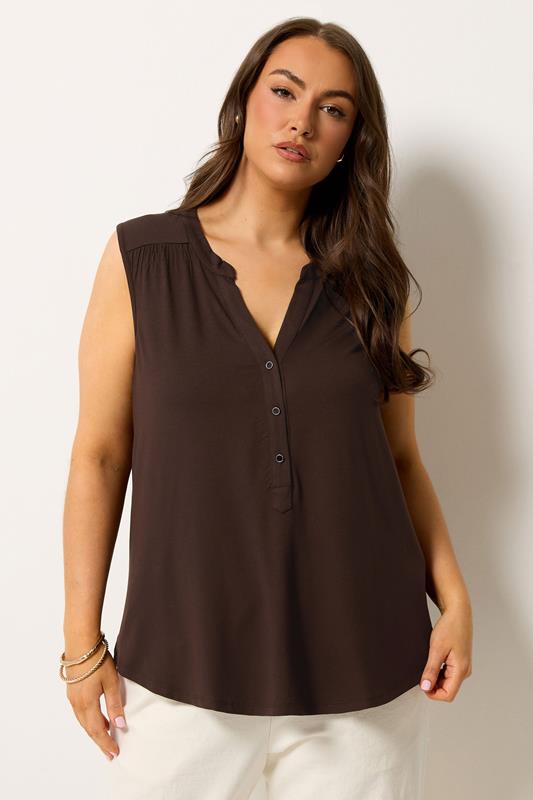 YOURS Plus Size Brown Notch Neck Swing Blouse | Yours Clothing 1