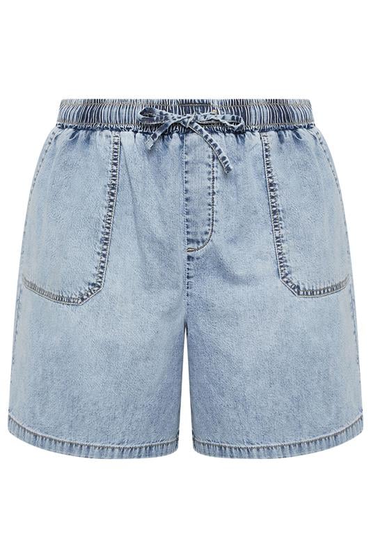 YOURS Plus Size Bleach Blue Denim Drawstring Shorts | Yours Clothing 5