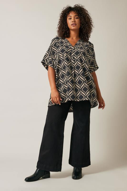 EVANS Plus Size Black Geometric Print Overhead Utility Shirt | Evans 2