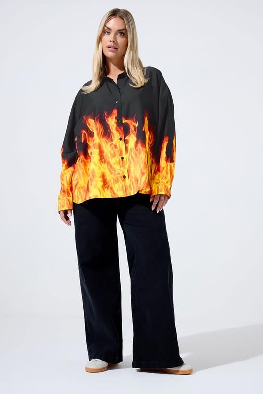 LIMITED COLLECTION Plus Size Black & Orange Flame Print Shirt | Yours Clothing 2
