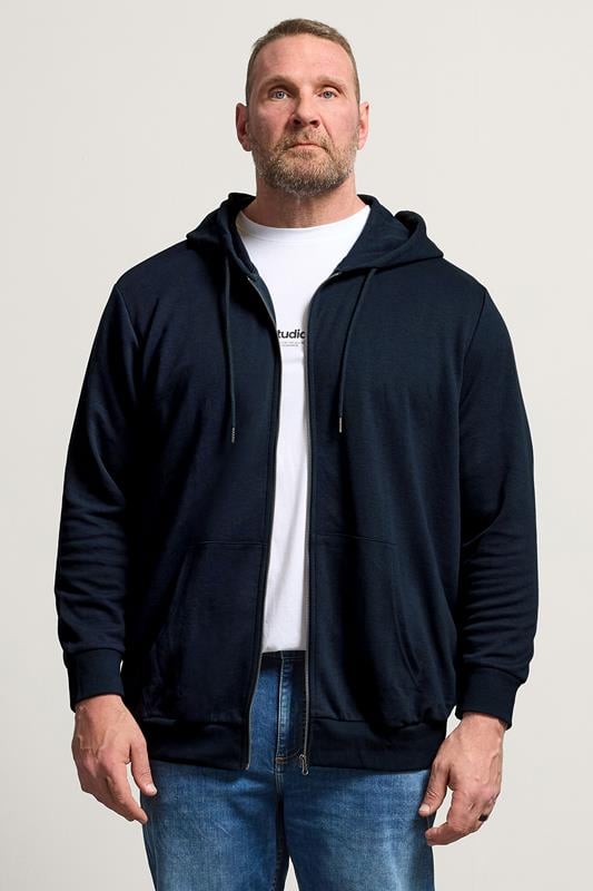 JACK & JONES Big & Tall Navy Zip Through Hoodie | BadRhino 1
