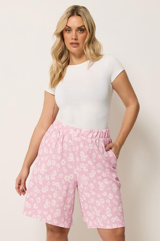 YOURS Curve Pink Daisy Shorts