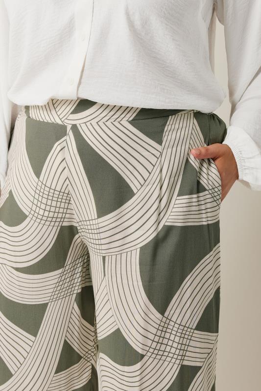 EVANS Plus Size Olive Green Linear Print Wide Leg Trousers | Evans 4