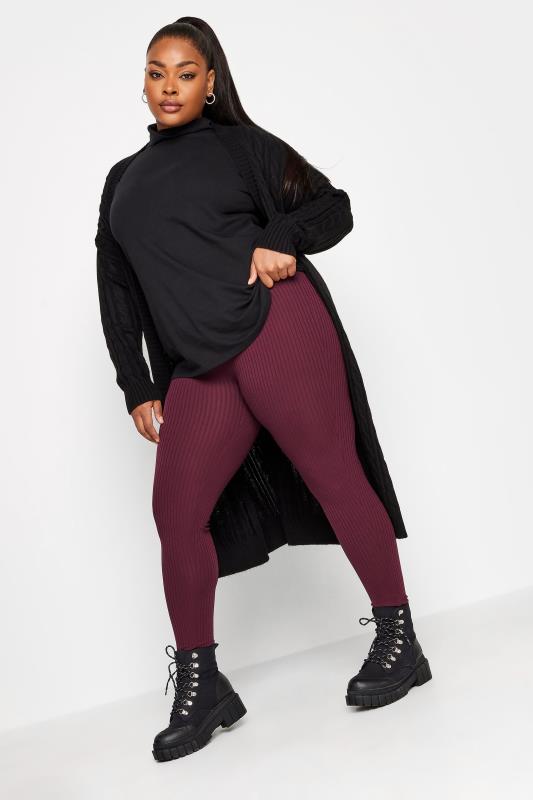 YOURS Plus Size Burgundy Red Ribbed Leggings | Yours Clothing 2