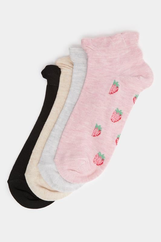 YOURSET 4 PACK Curve Grey Fruit Print Trainer Liner Socks