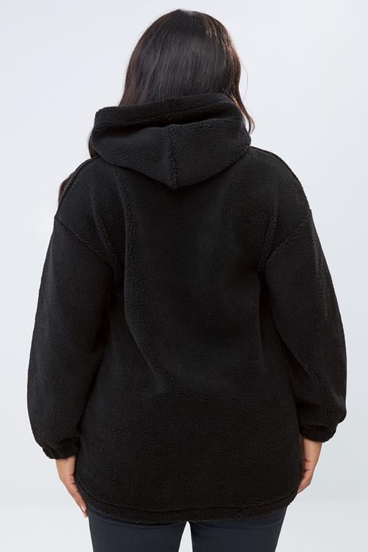 YOURS Plus Size Black 'Merry Christmas' Borg Novelty Hoodie | Yours Clothing 2