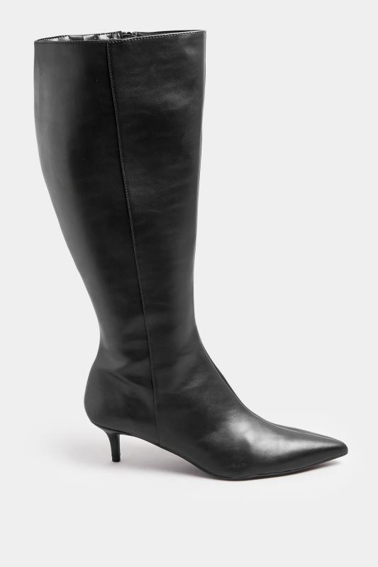 LTS Black Faux Leather Knee High Heeled Boots In Standard Fit | Long Tall Sally 3