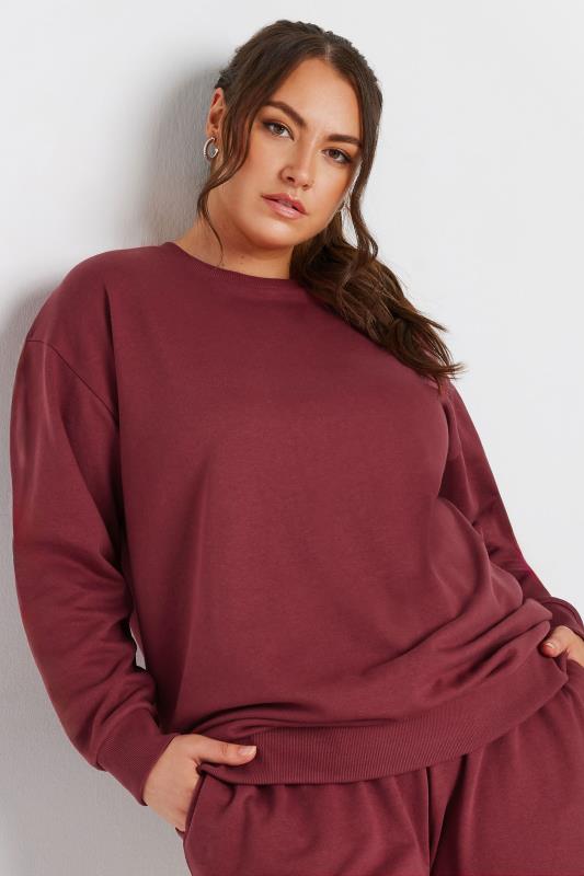 YOURS Plus Size Washed Red Crew Neck Sweatshirt | Yours Clothing 1