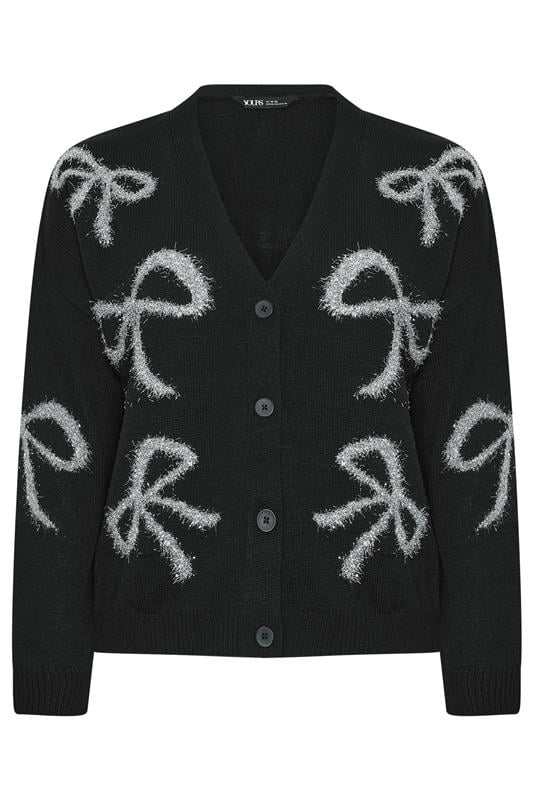 YOURS Plus Size Black Tinsel Bow Cardigan | Yours Clothing 6