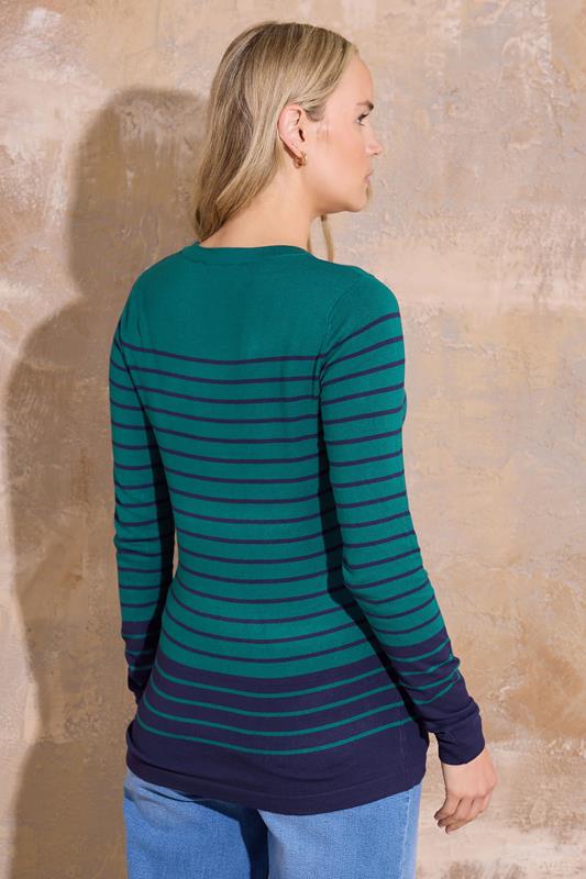 LTS Tall Dark Green Fine Knit Striped Jumper | Long Tall Sally 4