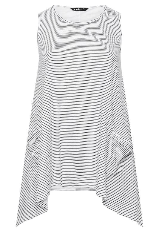YOURS Curve Plus Size White Stripe Print Hanky Hem Vest Top | Yours Clothing  6