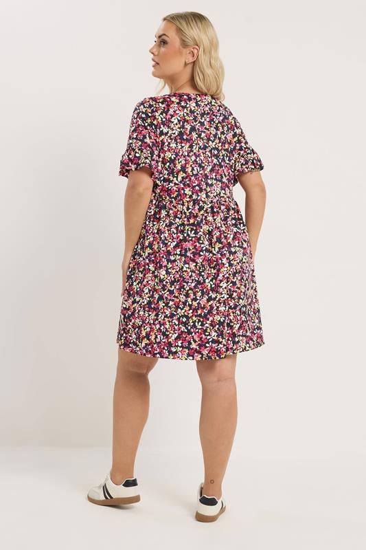 YOURS Plus Size Black Frill Sleeve Floral Dress | Yours Clothing 2