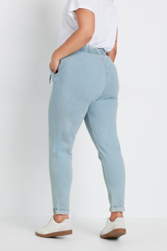 Plus Size Light Blue Paperbag Waist Stretch MOM Jeans | Yours Clothing 3