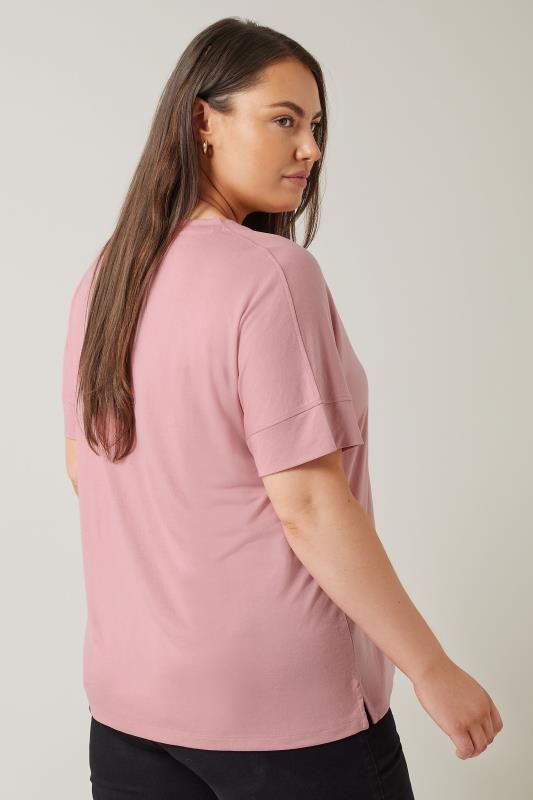 EVANS Plus Size Rose Pink V-Neck Modal Rich T-Shirt | Evans 3