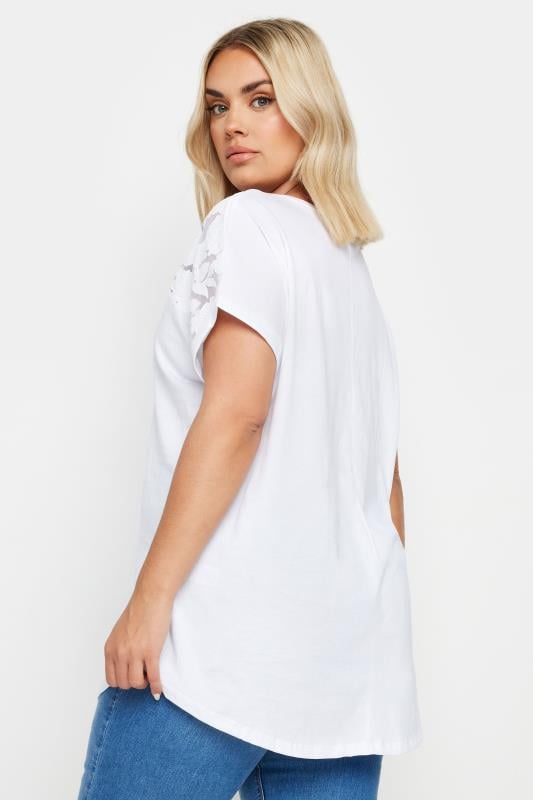 YOURS Plus Size White Floral Mesh Panel T-Shirt | Yours Clothing 3