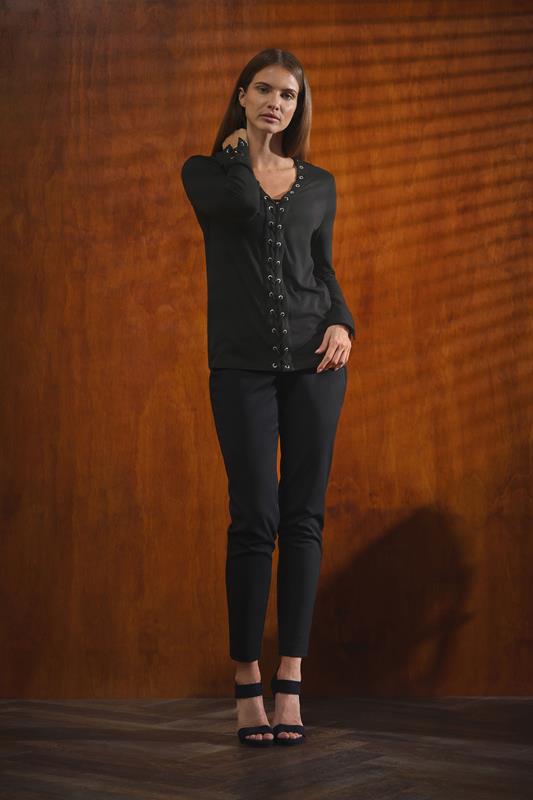  STAR Black Lace Up Eyelet Top