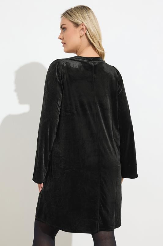 YOURS Plus Size Black Velour Embellished Shift Dress | Yours Clothing 2