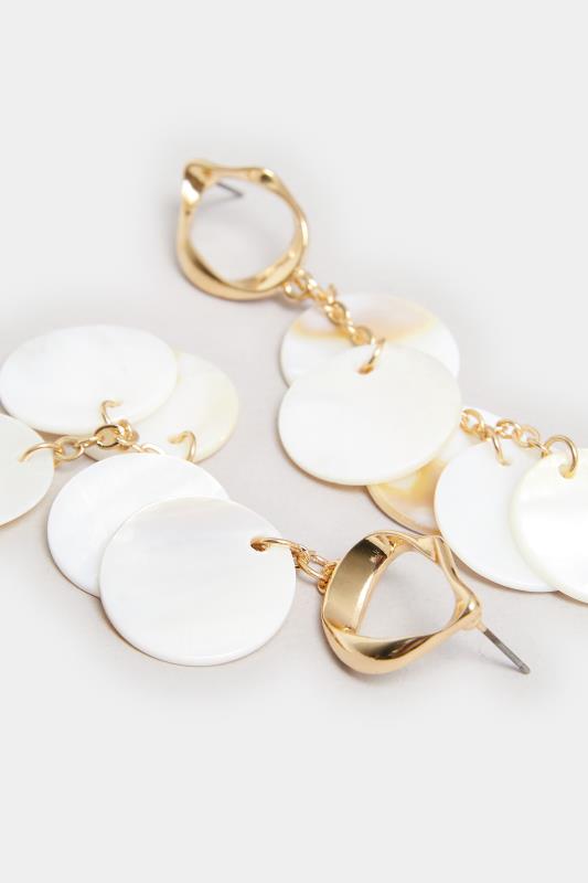 Gold Tone Shell Disc Drop Earrings 3