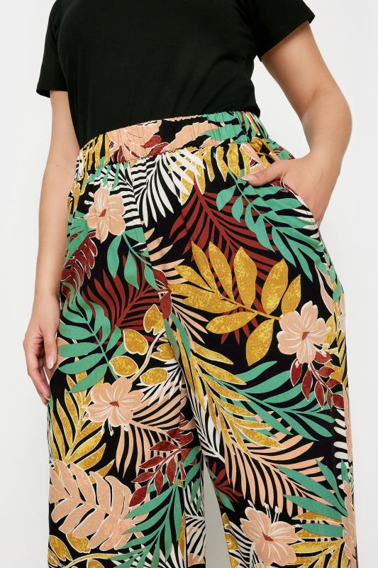 YOURS Plus Size Black Tropical Print Wide Leg Trousers | Yours Clothing 4