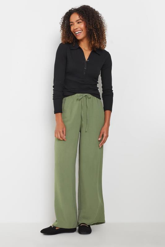 M&Co Khaki Green Crepe Wide Leg Trousers | M&Co 3