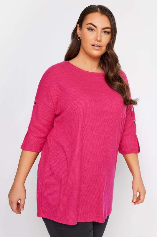 YOURS Plus Size Pink Soft Touch Button Top | Yours Clothing 2