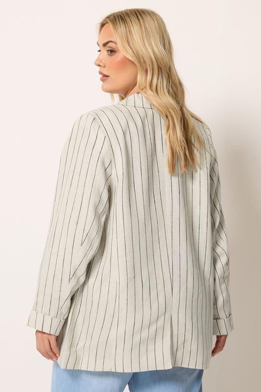 YOURS Plus Size Beige Brown Stripe Tailored Linen Blazer | Yours Clothing 2