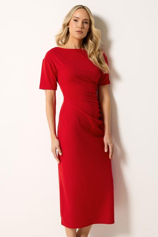 LTS Tall Women's Red Ruched Detail Midi Dress | Long Tall Sally 1