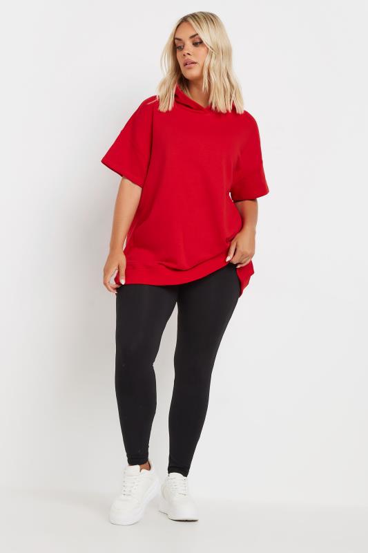 YOURS Plus Size Red Oversized Short Sleeve Hoodie | Yours Clothing 3