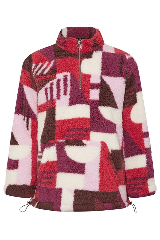 YOURS Plus Size Pink Abstract Quarter Zip Fleece | Yours Clothing 5