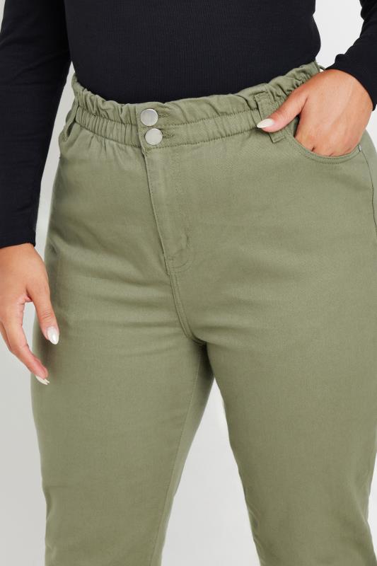 Plus Size Khaki Green Stretch Elasticated Waist MOM Jeans | Yours Clothing 4