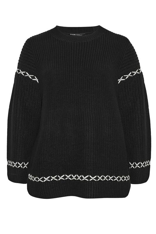YOURS Plus Size Black Blanket Stitch Jumper | Yours Clothing 5