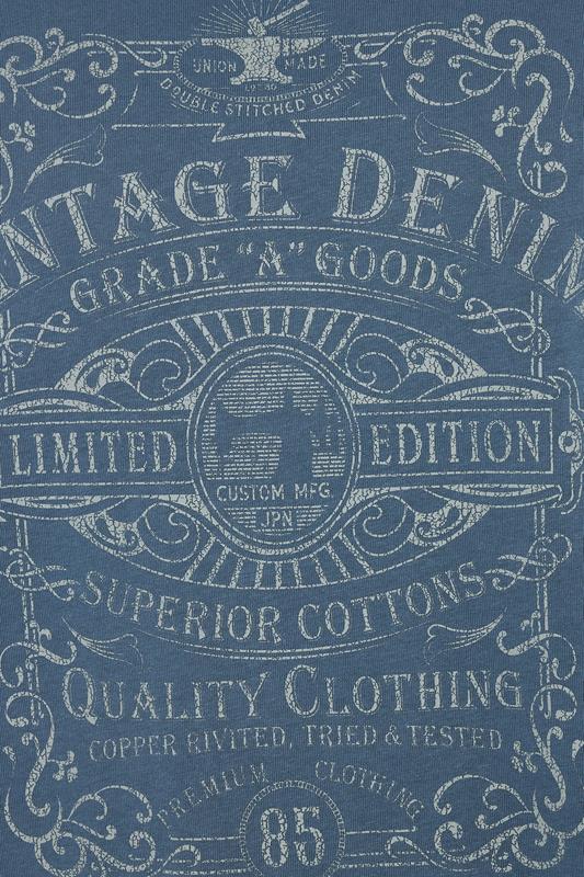 KAM Big & Tall Indigo Blue Vintage Denim Graphic Print T-Shirt | BadRhino 2