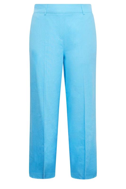 YOURS Plus Size Blue Linen Wide Leg Trousers | Yours Clothing  4