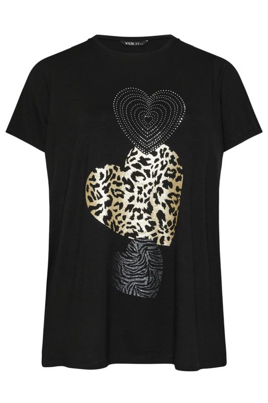 YOURS Plus Size Black Glitter Heart Print T-Shirt | Yours Clothing 5