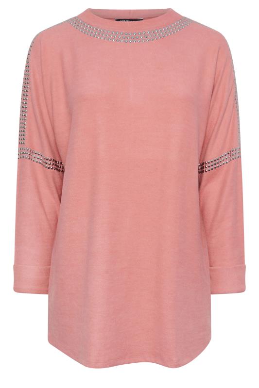 YOURS Curve Pink Stud Neckline Embellished Jumper | Yours Clothing  5