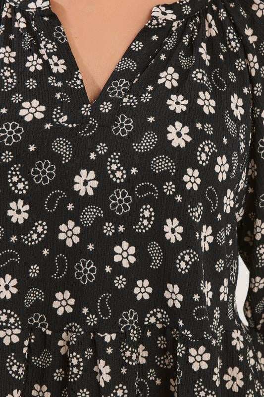 YOURS Plus Size Black Floral Paisley Print Tiered Top | Yours Clothing 4